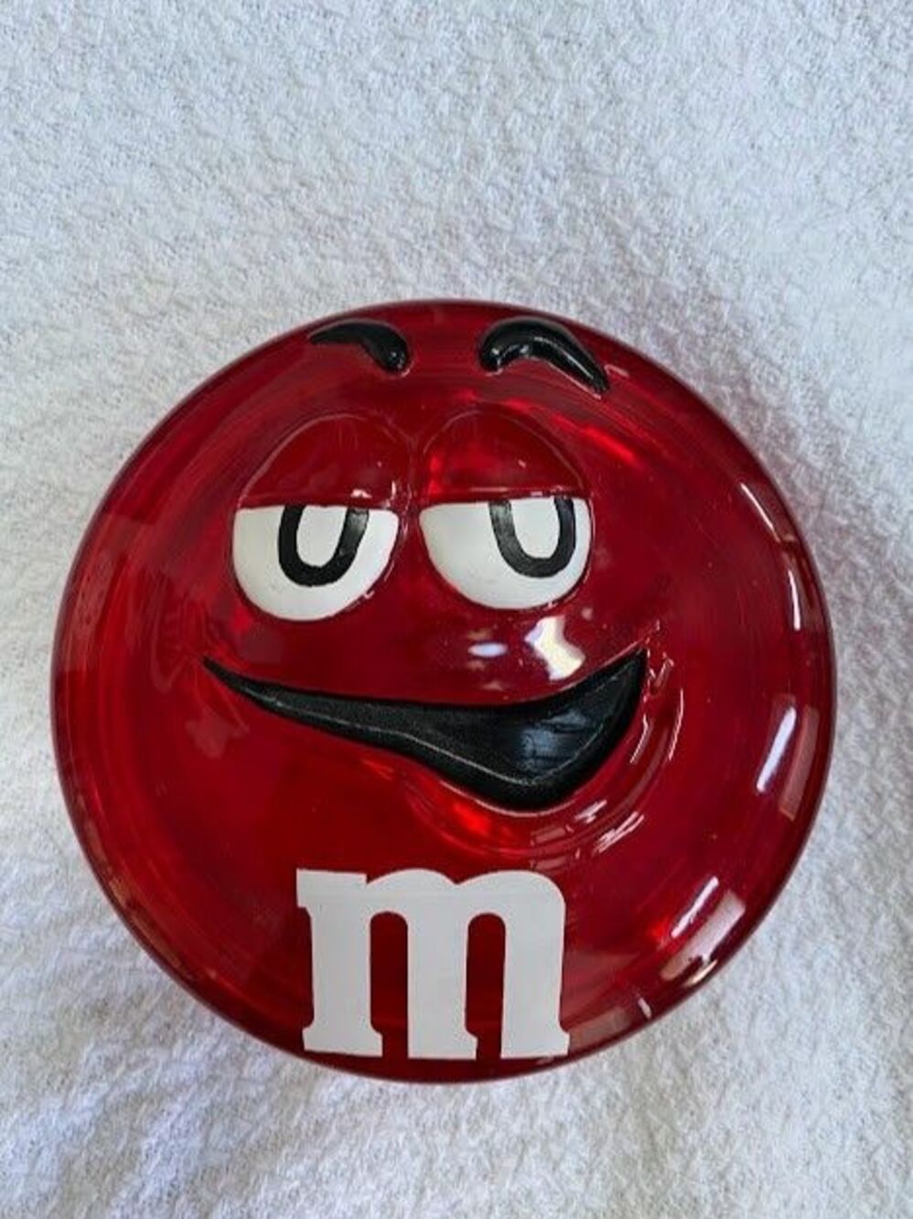 M&M Molded Red Glass Candy Dish w/ Lid 2003 by Galerie